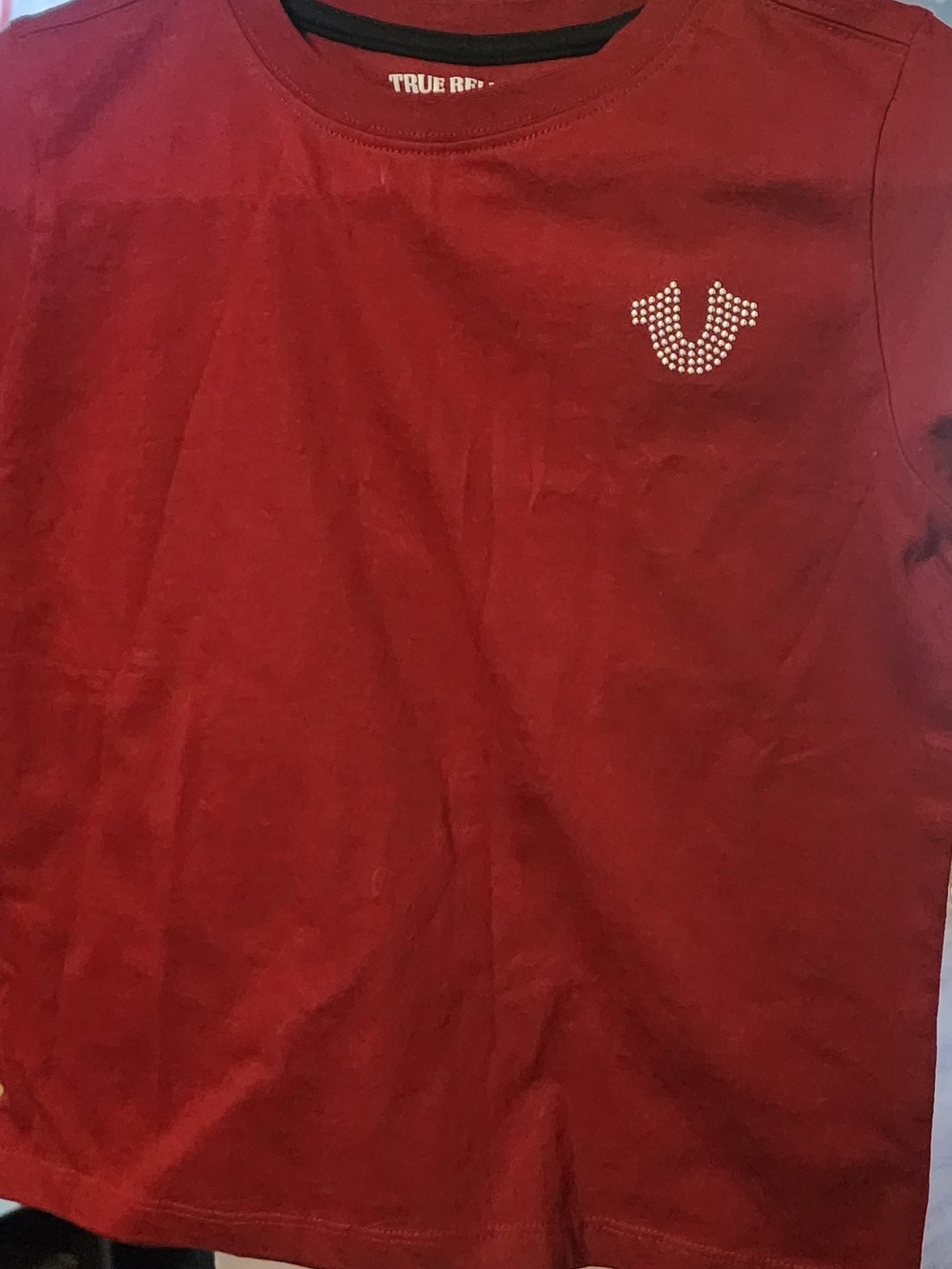 True Religion Kids Red Long Sleeve Rhinestone Logo Tee NWT Med